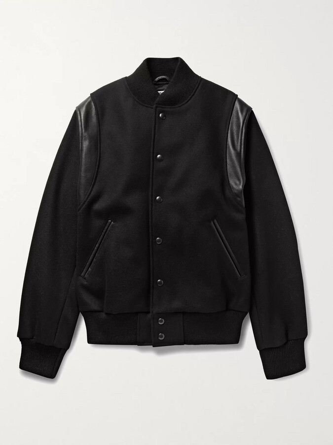 GoldenBear Hayes Leather-Panelled Melton Virgin Wool-Blend Varsity Jacket