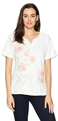 Alfred Dunner Women's Floral Embroidered, Split Collar, S/S