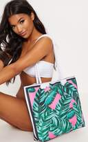 Thumbnail for your product : PrettyLittleThing Pink Palm Leaf Beach Bag