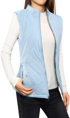 Allegra K Woman Stand Collar Zippered Quilted Padded Vest S