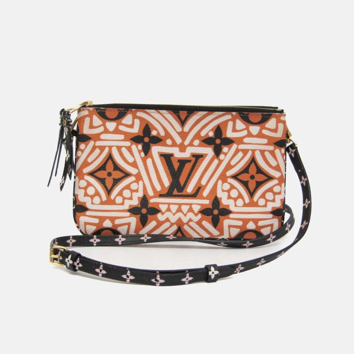 Louis Vuitton Clafity Double Zip Pochette Black Brown White Coated Canvas Shoulder Bag