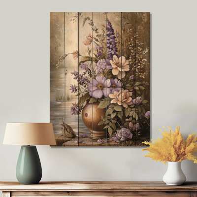 Impressionist Garden Vintage Style - Botanicals Wood Wall Decor On Natural Pine Wood