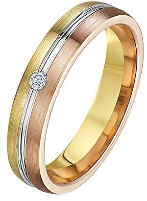 Theia His & Hers 14ct Yellow White and Rose Gold Three-Tone 5mm Grooved Wedding Ring - Size T