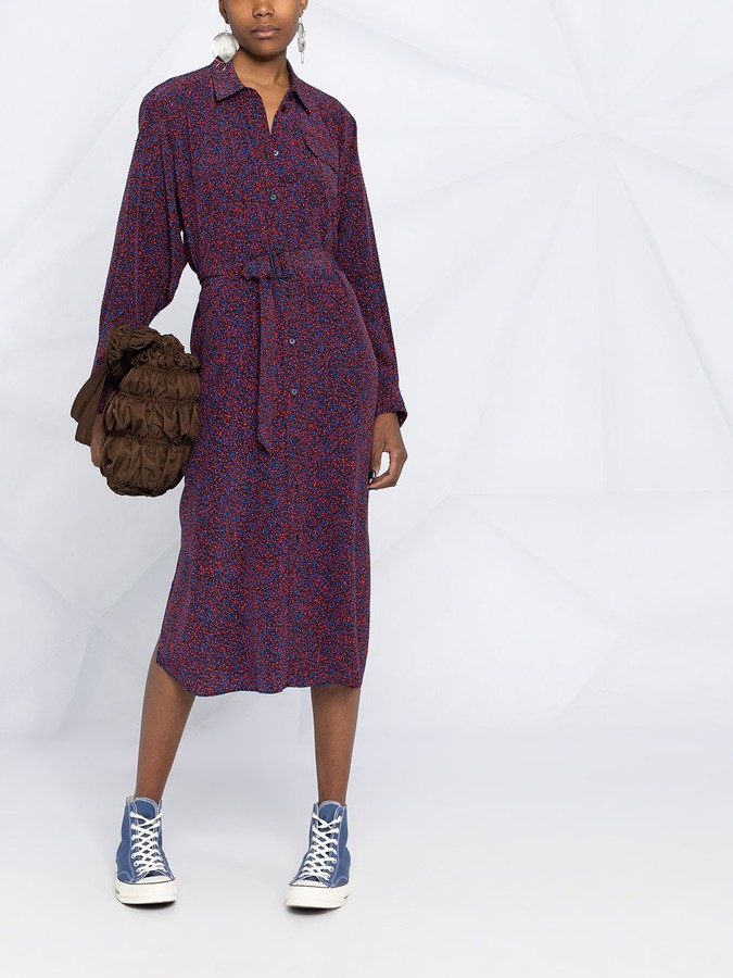 blue silk shirt dress