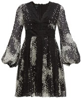 Thumbnail for your product : Giambattista Valli Square-print Lace-trim Silk-georgette Dress - Black White