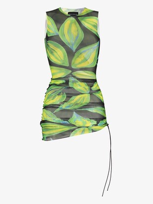 Louisa Ballou Green Heatwave Ruched Mesh Mini Dress