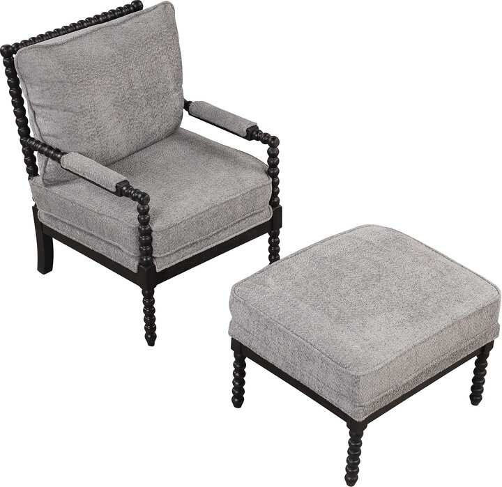 Spindle Chair Velvet Accent Chair with Ottoman, Armrests pad, Footrest