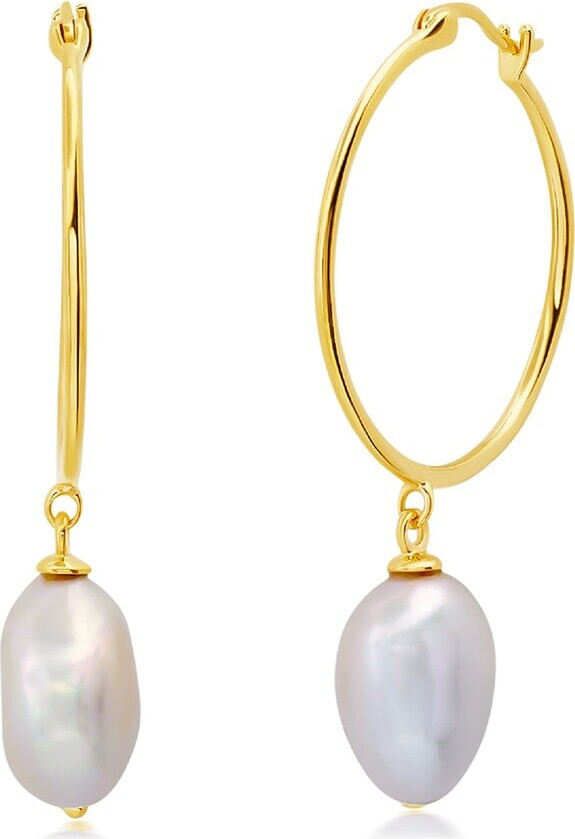 Maxcolor 18K Plated 26Mm Pearl Hoops