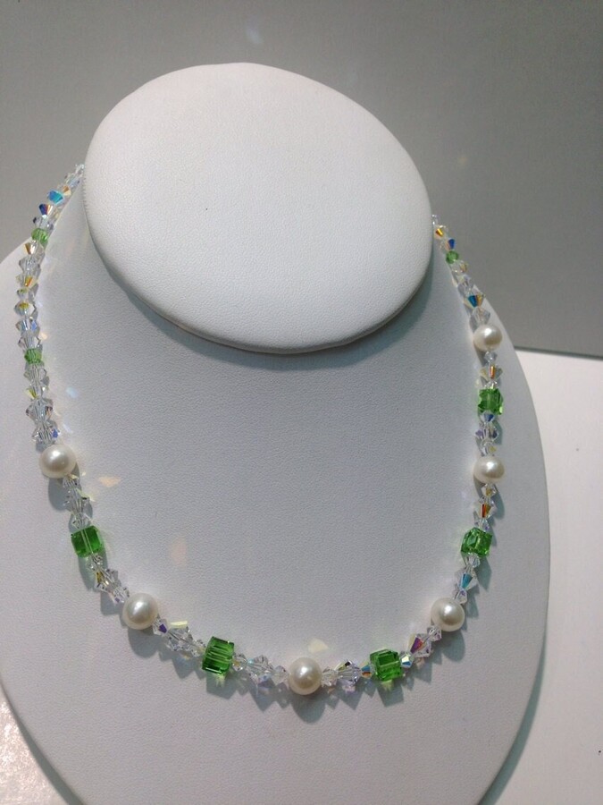 Etsy Handmade Swarovski Crystal & Genuine Pearl Necklace Pearls With Necklace