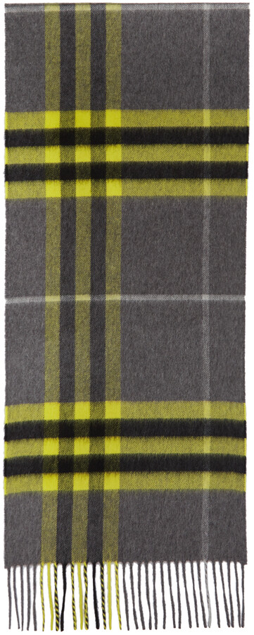 Burberry Grey & Yellow Cashmere Classic Check Scarf - ShopStyle Scarves