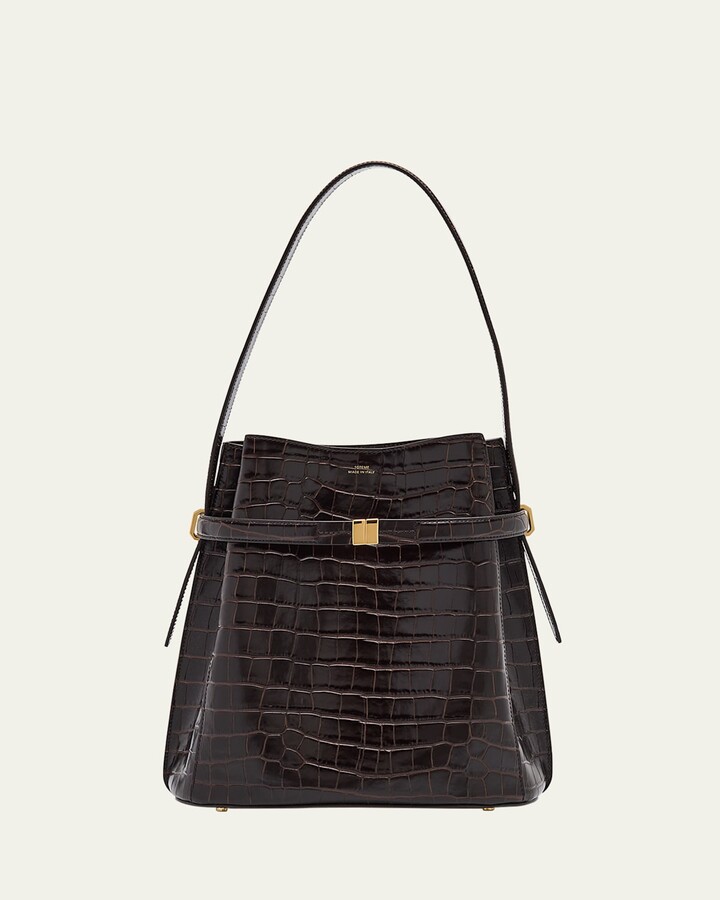 Totême Belted Croc-Embossed Leather Bucket Bag