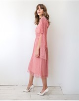 Thumbnail for your product : Little Mistress Naomi Apricot Spot Mesh Tie-Shoulder Midi Dress