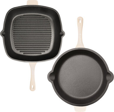 Berghoff Neo 2Pc Cast Iron Set: 10" Fry Pan & 11" Grill Pan Set, Oyster