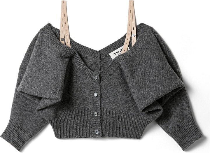 Miu Miu Cashmere Cardigan Woman Slate Gray Size 36
