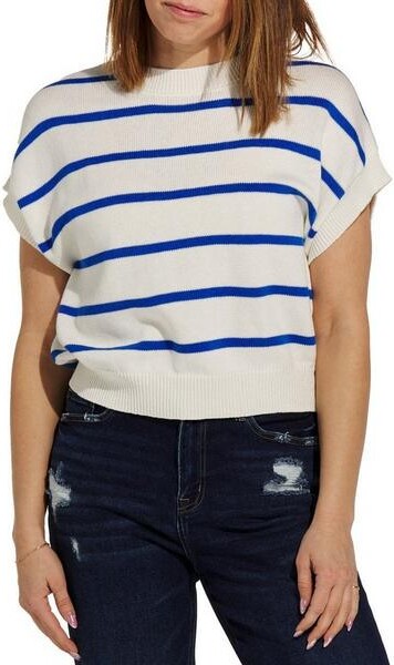 Double Zero Women's Dolman Shirt Large Blue Cream