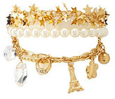 Thumbnail for your product : Charlotte Russe Star, Pearl & Eiffel Tower Charm Bracelet