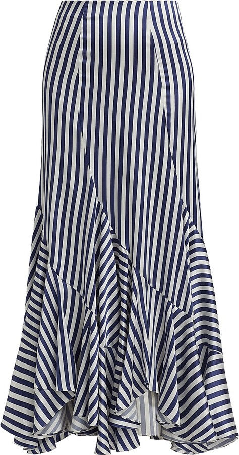 Women's Florina Stripe Flounce Skirt - White Blue Stripes - Size XS