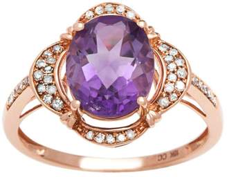 Instagems 10k Rose Gold 2.0ct Oval Amethyst and Halo Diamond Ring (1/7 cttw)