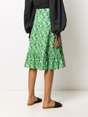 Adriana Degreas High Waisted Leaf Print Skirt