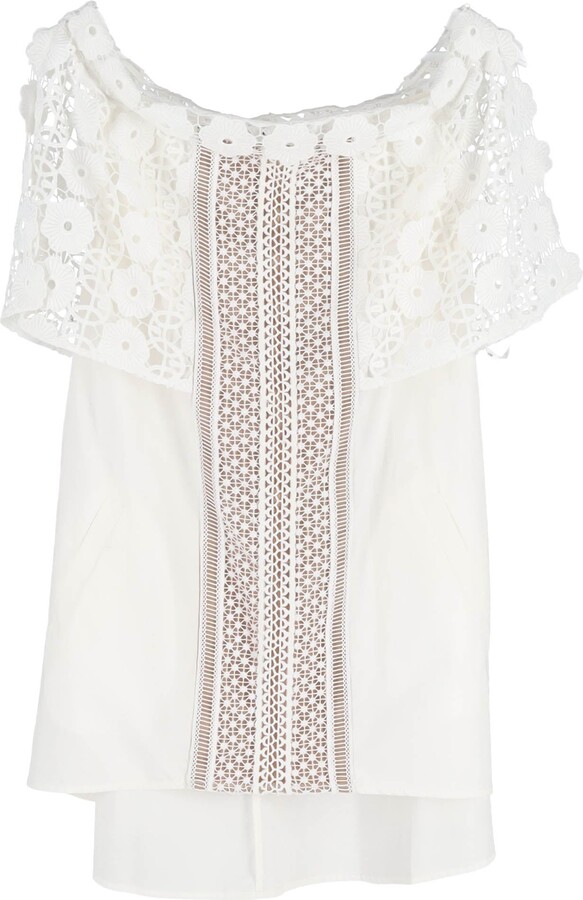 Self-Portrait Floral-Lace Detailed Off-Shoulder Mini Dress in White Cotton
