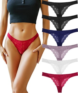 Justgoo Womens Sexy Lace Thongs Low Rise T-Back Underwear Pack of 6