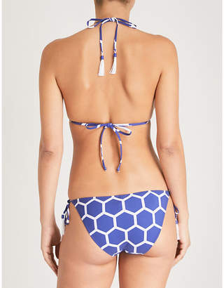 Emma Pake Ladies Blue and White All-Over Hexagon Print Classic Esta Halterneck Bikini Top