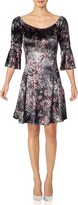 Thumbnail for your product : Angie Women's Grey Floral Crushed Velvet Skater Dress with Bell Sleeves Medium