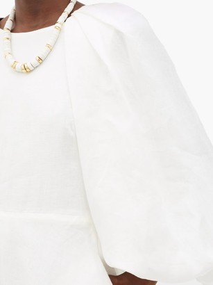 Ssone - Cut-out Balloon-sleeve Hemp Midi Dress - Ivory