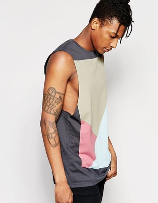ASOS Longline Sleeveless T-Shirt With Geo Print And Dropped Armhole