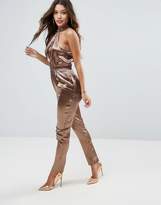 Thumbnail for your product : Missguided Hammered Satin Plunge Cut Out Jumpsuit