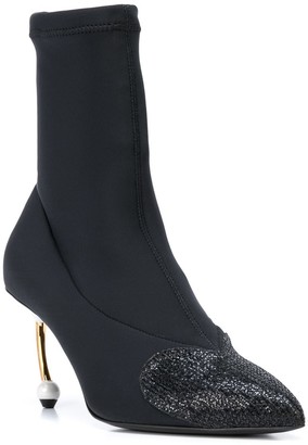 Coliac Pearl-Heel Sock Ankle Boots
