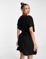 Thumbnail for your product : Flounce London satin kimono sleeve mini dress in black