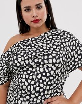 Thumbnail for your product : ASOS Curve DESIGN Curve pleated shoulder pencil dress in mono spot print