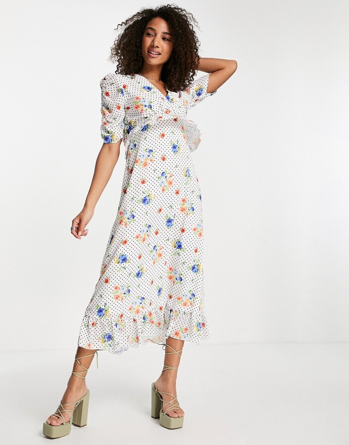 Twisted Wunder puff sleeve maxi dress in spot floral - ShopStyle