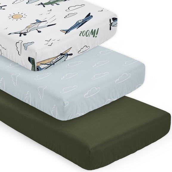 Sweet Jojo Designs SweetJojoDesignsBoyFittedCribSheetsAirplaneGreenandBlue3pc