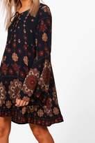 Thumbnail for your product : boohoo Folk Paisley Lace Up Shift Dress