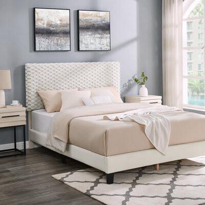 Wrought Studio Findlay 3-Piece Bedroom Set, Plush 3D Upholstered Bed With Two Nightstands, Full