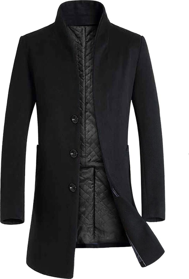 Generic Trench Coat Men Long Button Up Wool Peacoat Slim Fit
