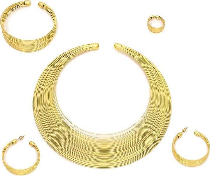 Sohi Women's Gold Wire Cluster Necklace Earrings Bracelet And Ring (Set Of 4)