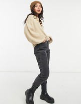 Thumbnail for your product : ASOS DESIGN Petite co-ord jumper with open collar detail in oatmeal
