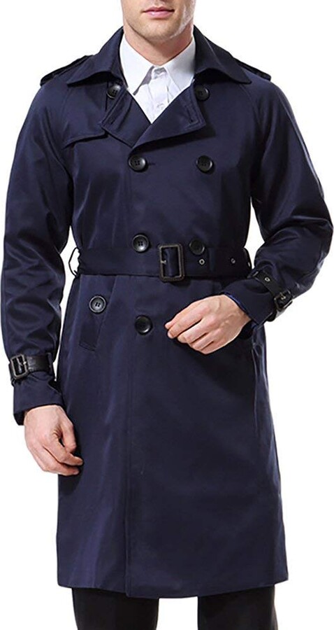 AOWOFS Men's Trench Coat Long Double Breasted Slim Fit Overcoat Jacket ...