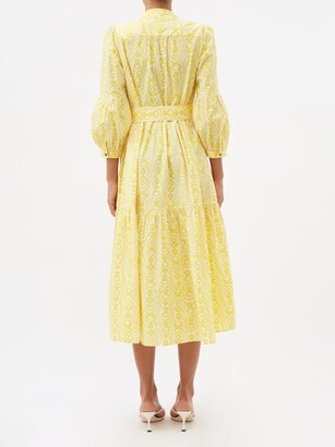 Cefinn Alice Moiré-print Organic Cotton-poplin Dress - Yellow