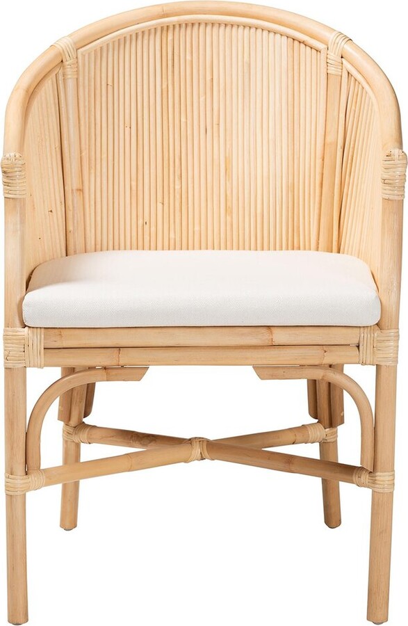 Baxton Studio Hollis Natural Rattan Barrel Chair with Cushion