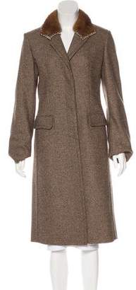 Blumarine Mink Fur-Trimmed Wool Coat