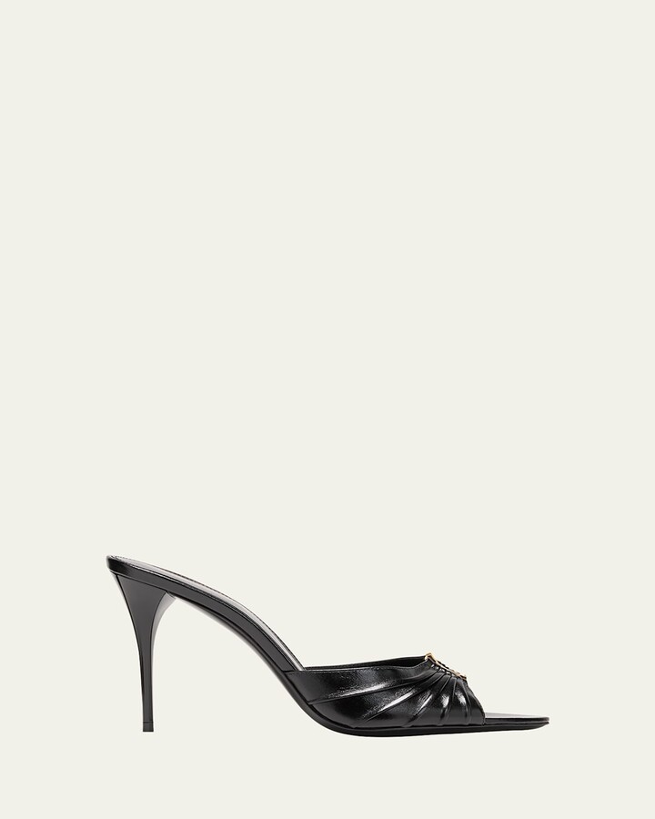 Saint Laurent Babylone Ruched Leather Mule Sandals