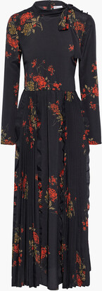 RED Valentino Pussy-bow Pleated Floral-print Satin Maxi Dress