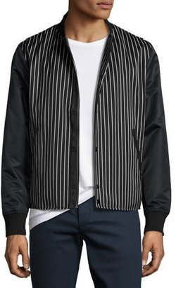 Rag & Bone Irving Striped Bomber Jacket with Leather Sleeves, Black/White