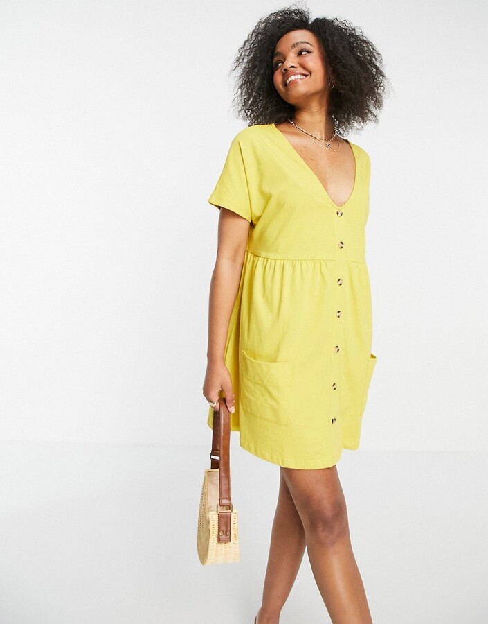 yellow button through dress