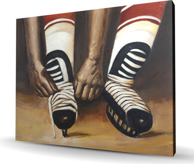 Lark Manor Hockey Player Ties His Skates - Hobbies Holidays Canvas Decor