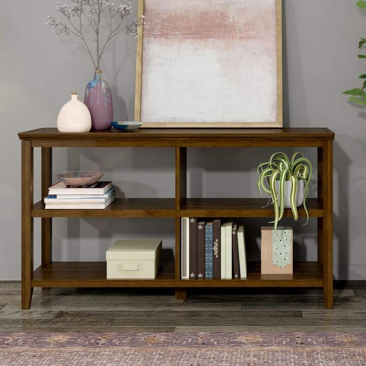 New Ridge Home Goods Edenton 54 in. Walnut Wood Sofa Table/TV Media Bookcase with 3-Shelves